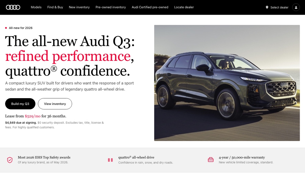 Audi landing page redesigned by LyFTE