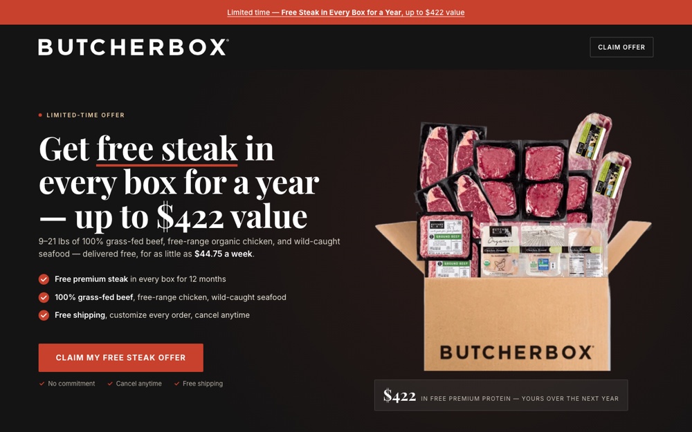 ButcherBox landing page redesigned by LyFTE