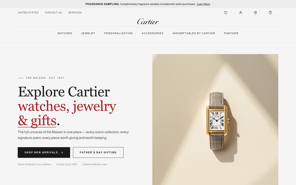Cartier landing page redesigned by LyFTE