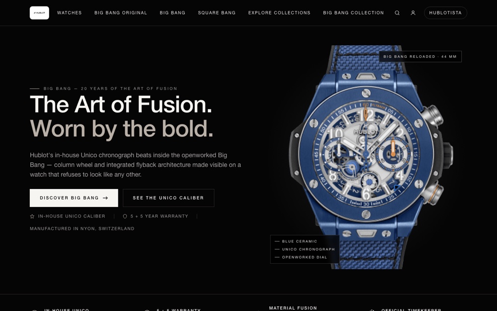 Hublot landing page redesigned by LyFTE