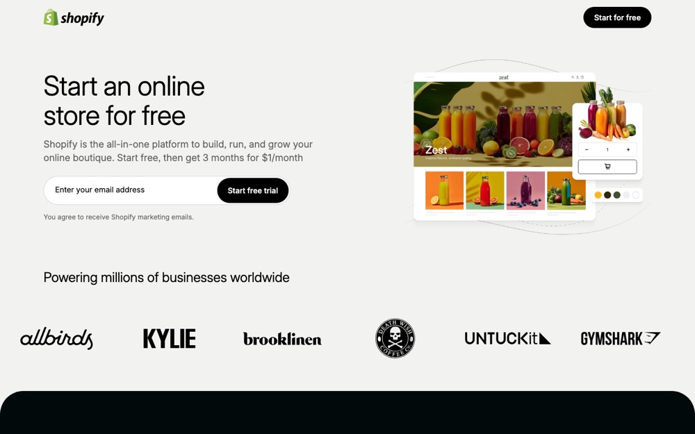 Shopify original landing page