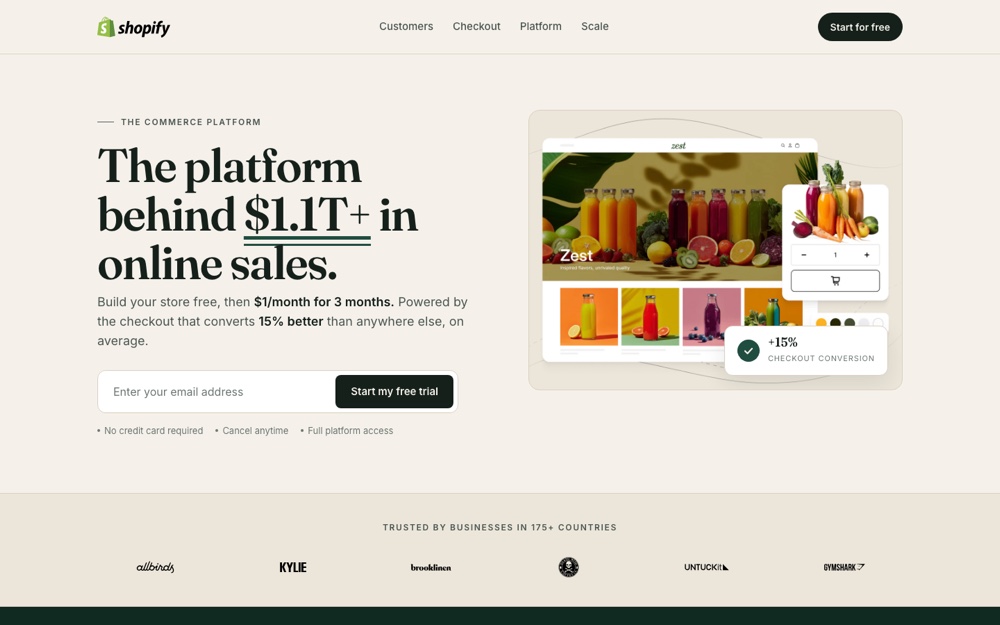 Shopify landing page redesigned by LyFTE