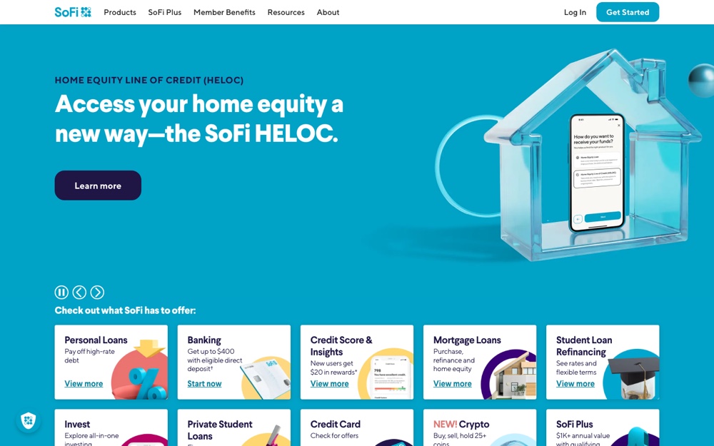 SoFi original landing page