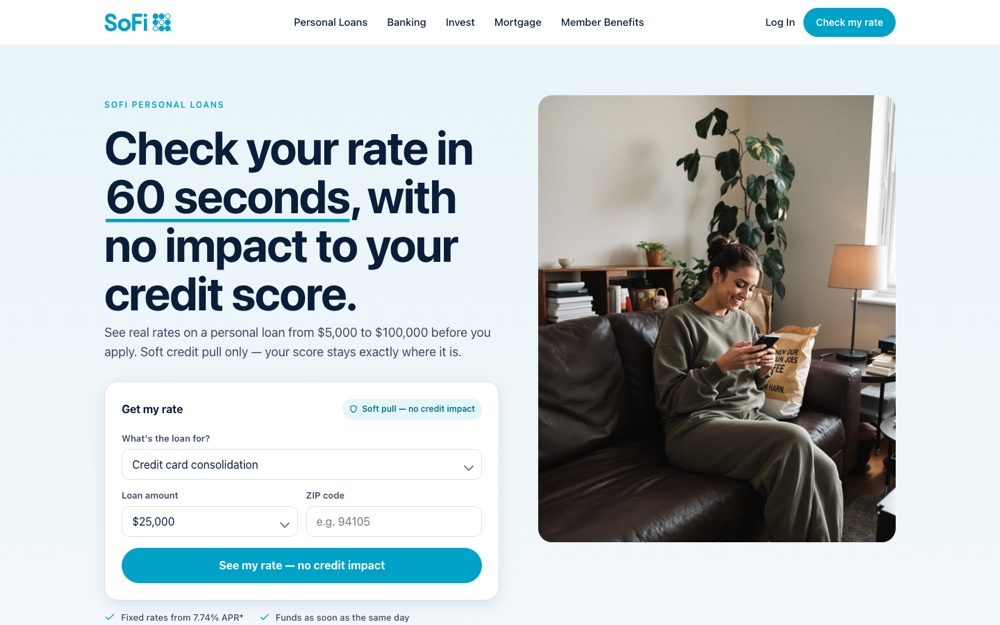 SoFi landing page redesigned by LyFTE